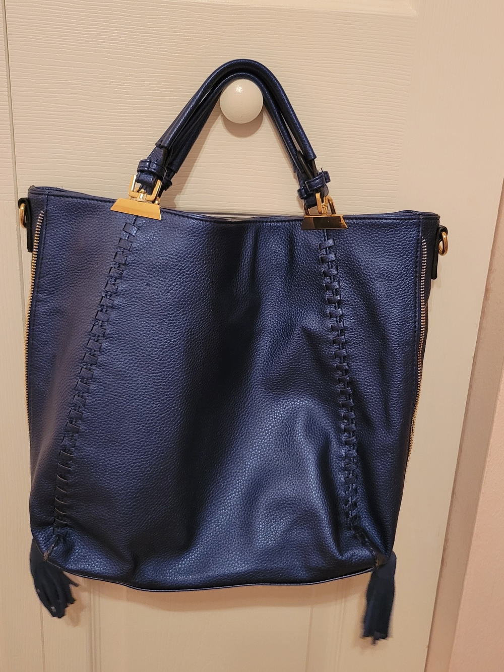 Structured Navy Tote with Gold Hardware